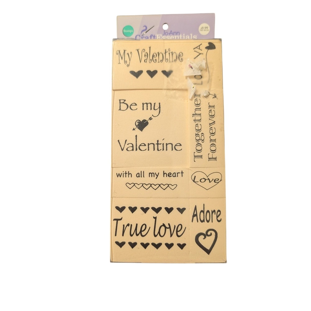 JoAnn Craft Essentials Valentine Sayings Wood Rubber Stamp Set 16pc Hearts Love